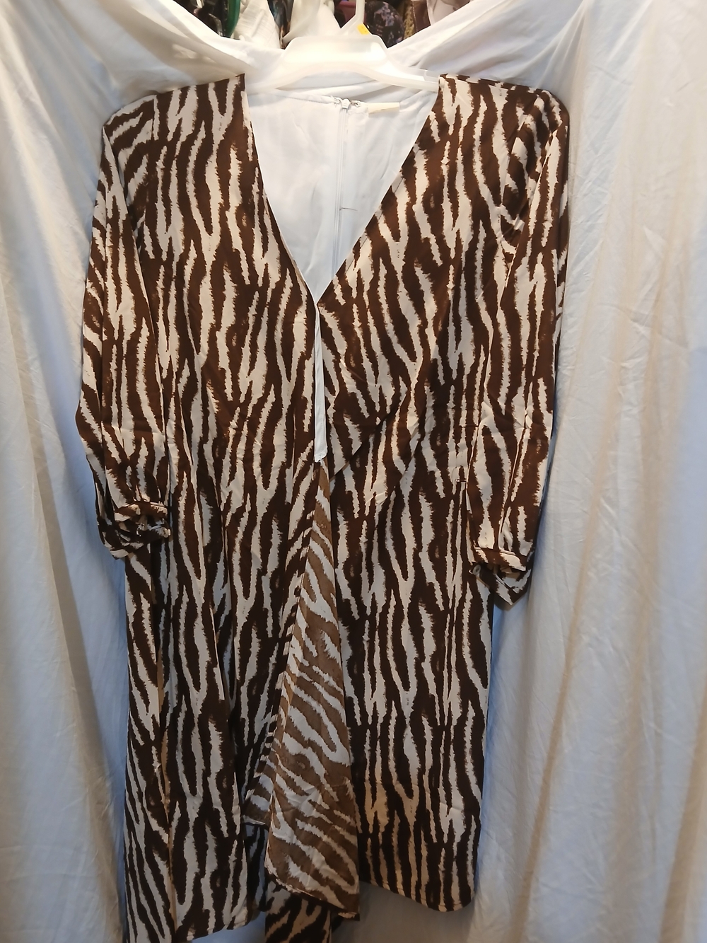 G.D.N Zebra-Print Wrap Dress in Brown and Cream